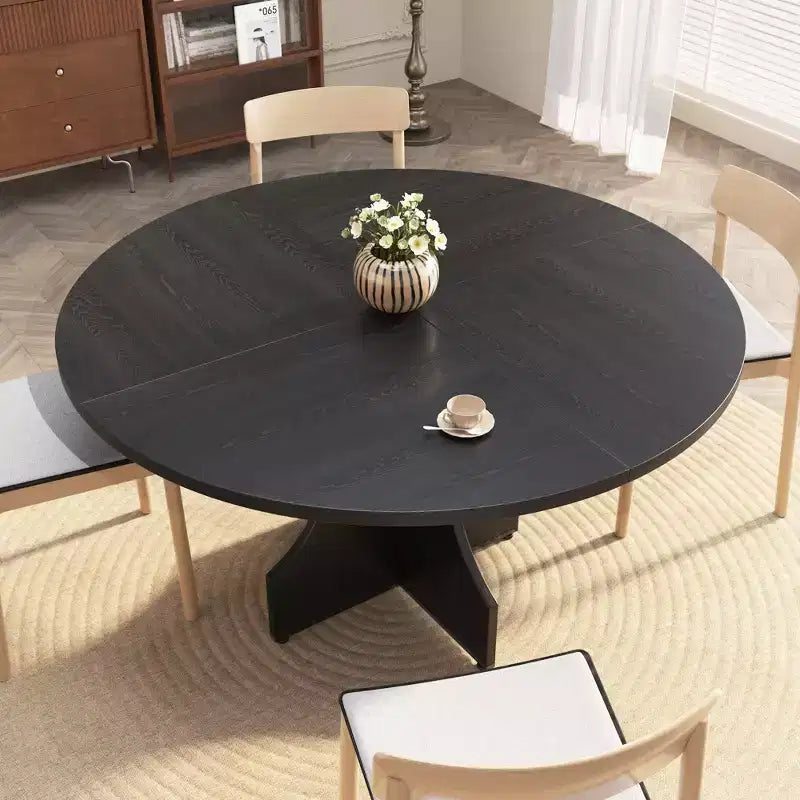 47 Round Dining Table for 4-6, Farmhouse Wood Circle Kitchen Table with Pedestal Base, Space-Saving for Apartment