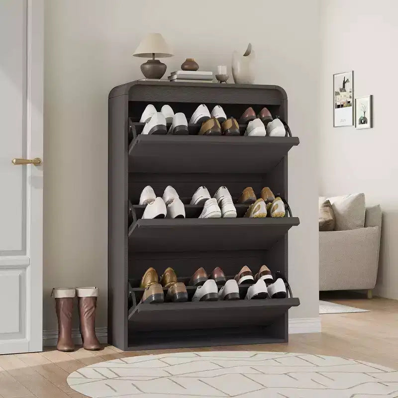 3 Flip Drawer Shoe Cabinet with Adjustable Shelves, Slim Shoe Organizer for Entryway