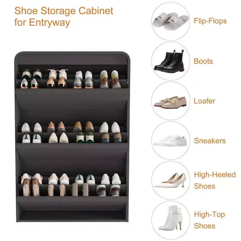 3 Flip Drawer Shoe Cabinet with Adjustable Shelves, Slim Shoe Organizer for Entryway