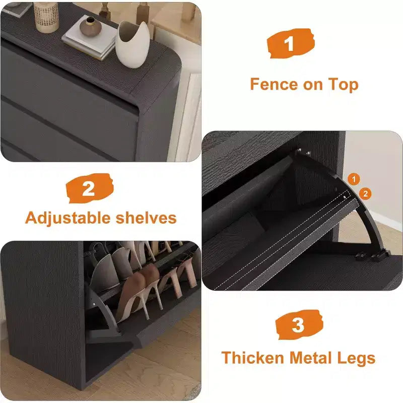 3 Flip Drawer Shoe Cabinet with Adjustable Shelves, Slim Shoe Organizer for Entryway