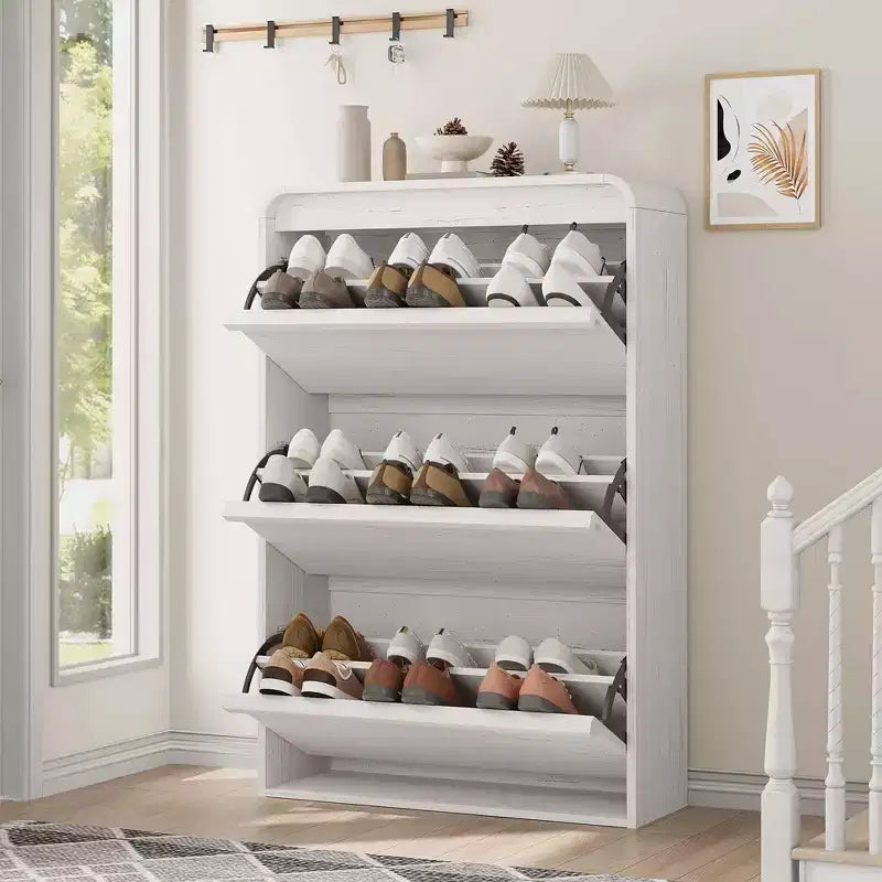3 Flip Drawer Shoe Cabinet with Adjustable Shelves, Slim Shoe Organizer for Entryway