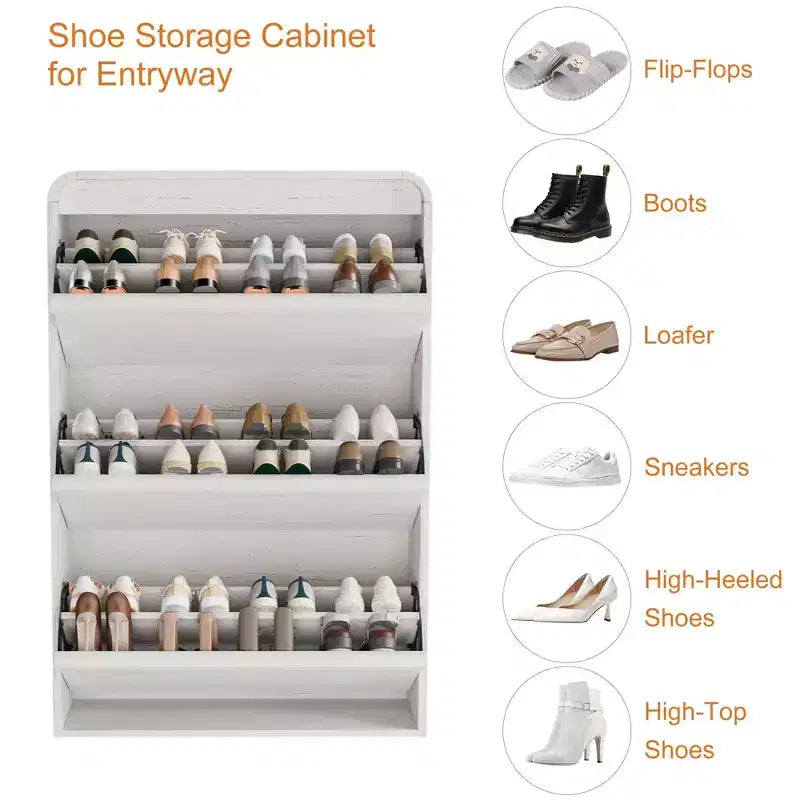 3 Flip Drawer Shoe Cabinet with Adjustable Shelves, Slim Shoe Organizer for Entryway