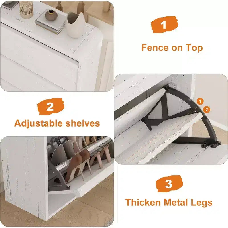 3 Flip Drawer Shoe Cabinet with Adjustable Shelves, Slim Shoe Organizer for Entryway