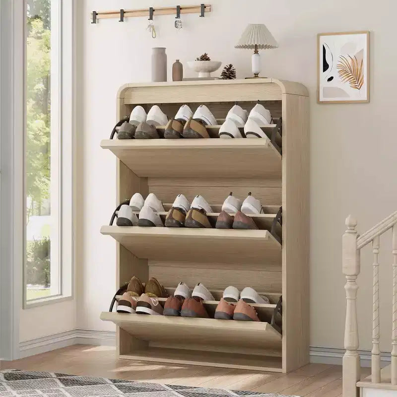 3 Flip Drawer Shoe Cabinet with Adjustable Shelves, Slim Shoe Organizer for Entryway