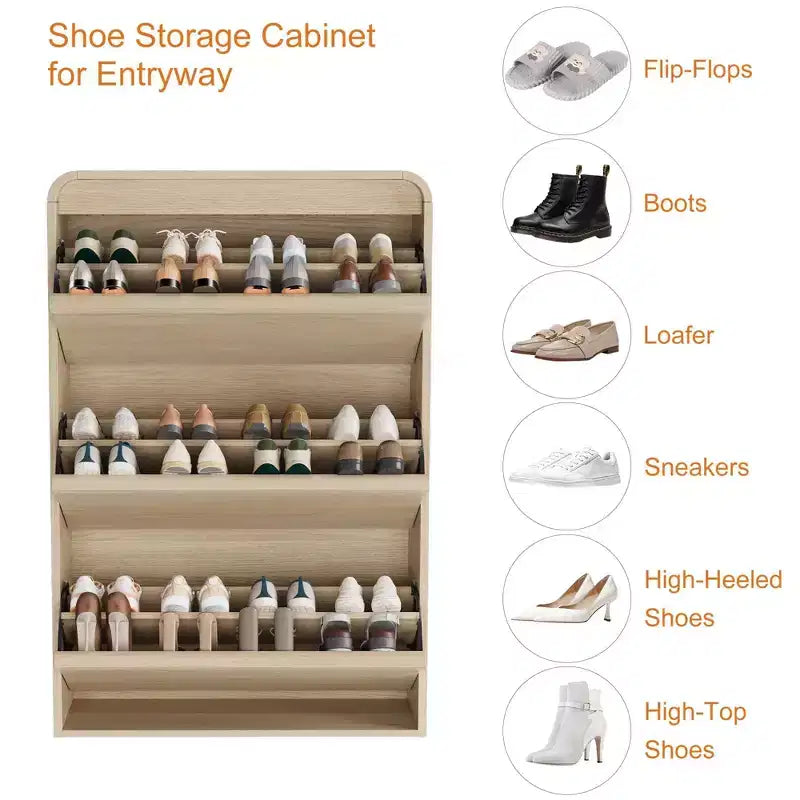 3 Flip Drawer Shoe Cabinet with Adjustable Shelves, Slim Shoe Organizer for Entryway