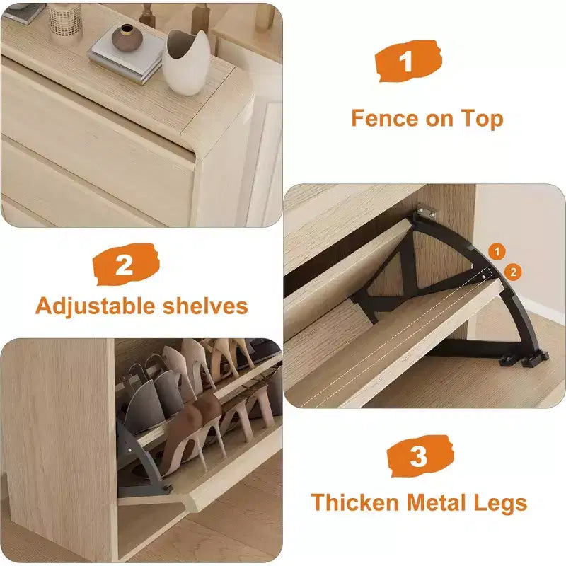3 Flip Drawer Shoe Cabinet with Adjustable Shelves, Slim Shoe Organizer for Entryway
