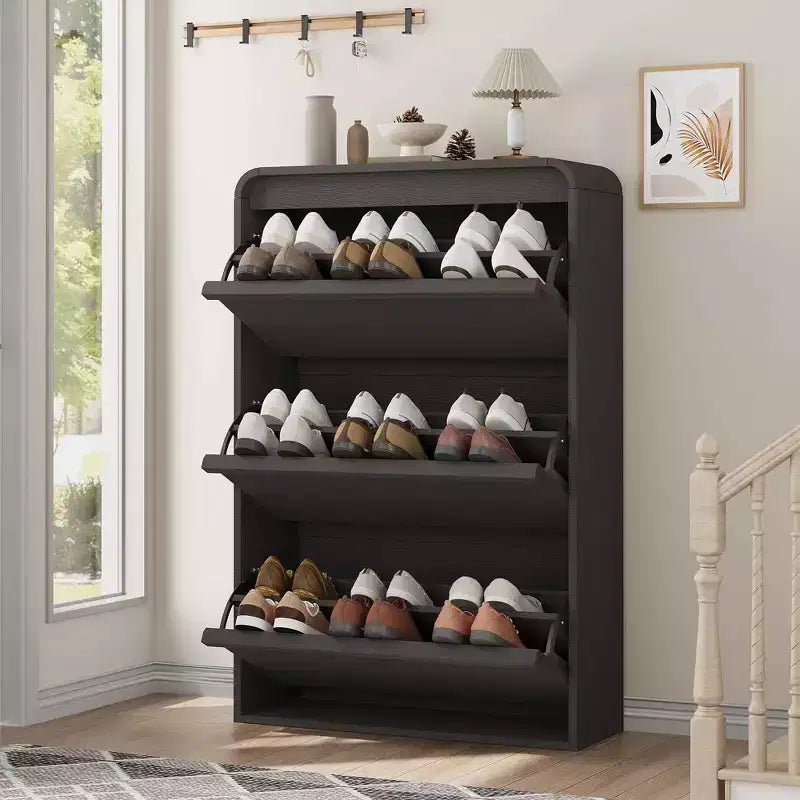3 Flip Drawer Shoe Cabinet with Adjustable Shelves, Slim Shoe Organizer for Entryway