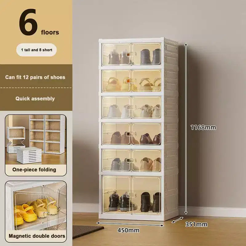 Clear Stackable Shoe Storage Box with Magnetic Door, Foldable Plastic Shoe Organiser, No Installation Needed for Trainer Storage