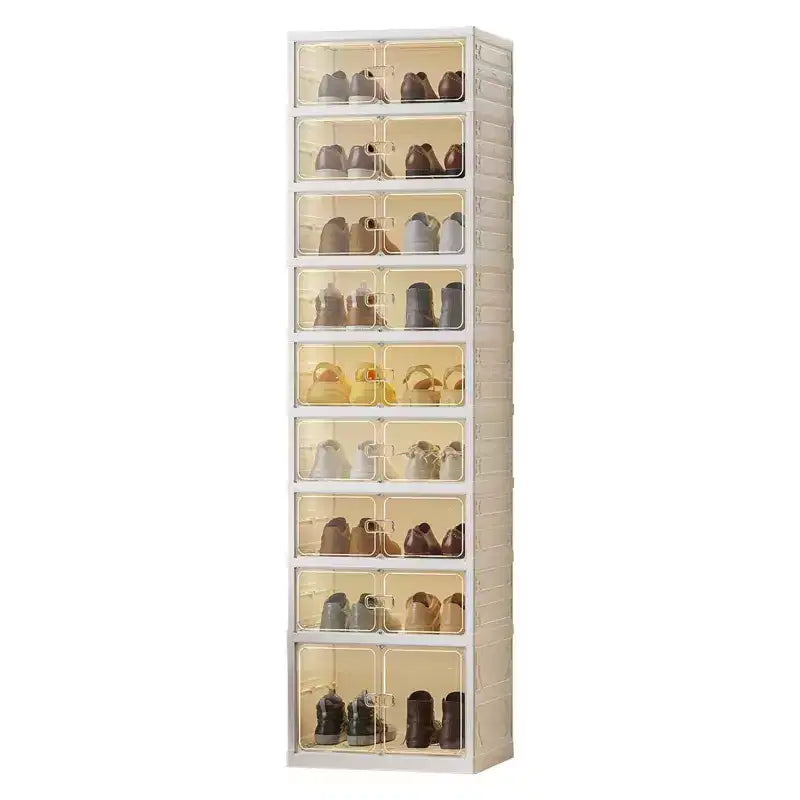 Boîte de rangement à chaussures transparente et empilable avec porte magnétique, organisateur de chaussures pliable en plastique, aucune installation requise pour le rangement des baskets