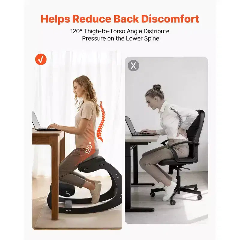 VEVOR Ergonomic Kneeling Chair, Wooden Posture Knee Chair with Adjustable Thick Foam Cushions & Solid Wood Frame, Adjustable Height, Black