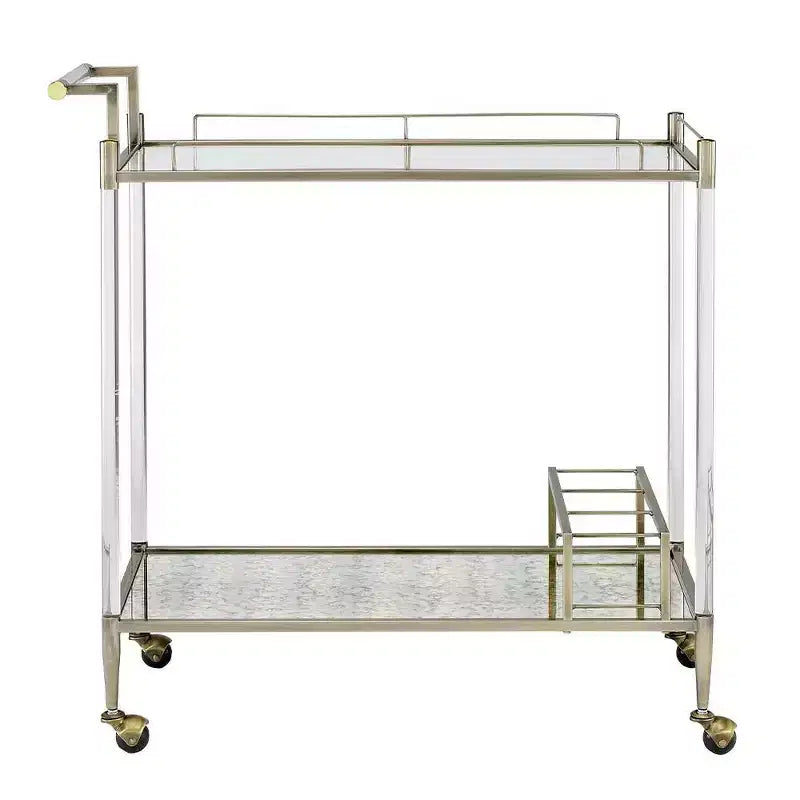 Bar Serving Cart, Antique Mirror & Wire Brass Finish