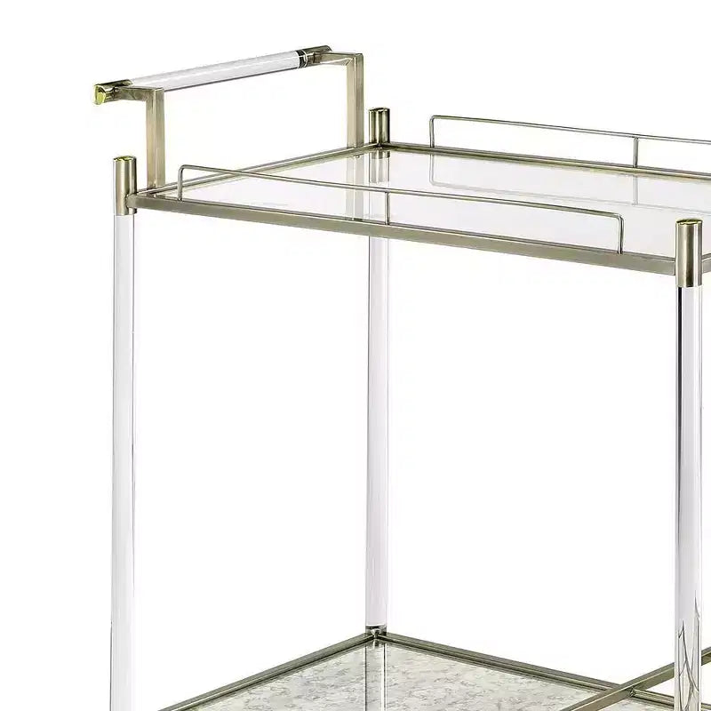 Bar Serving Cart, Antique Mirror & Wire Brass Finish
