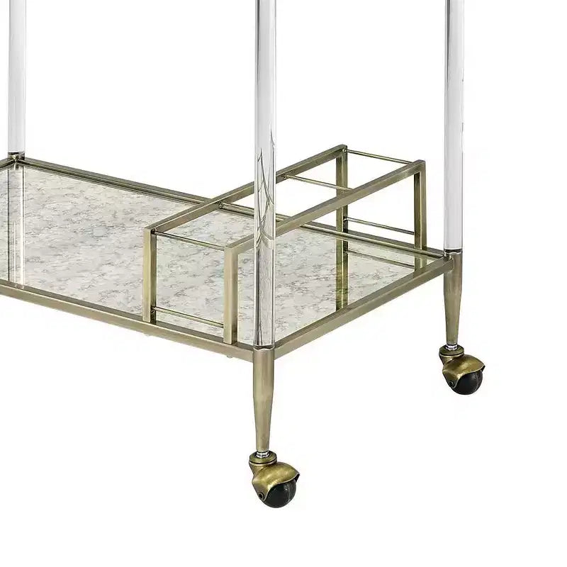 Bar Serving Cart, Antique Mirror & Wire Brass Finish