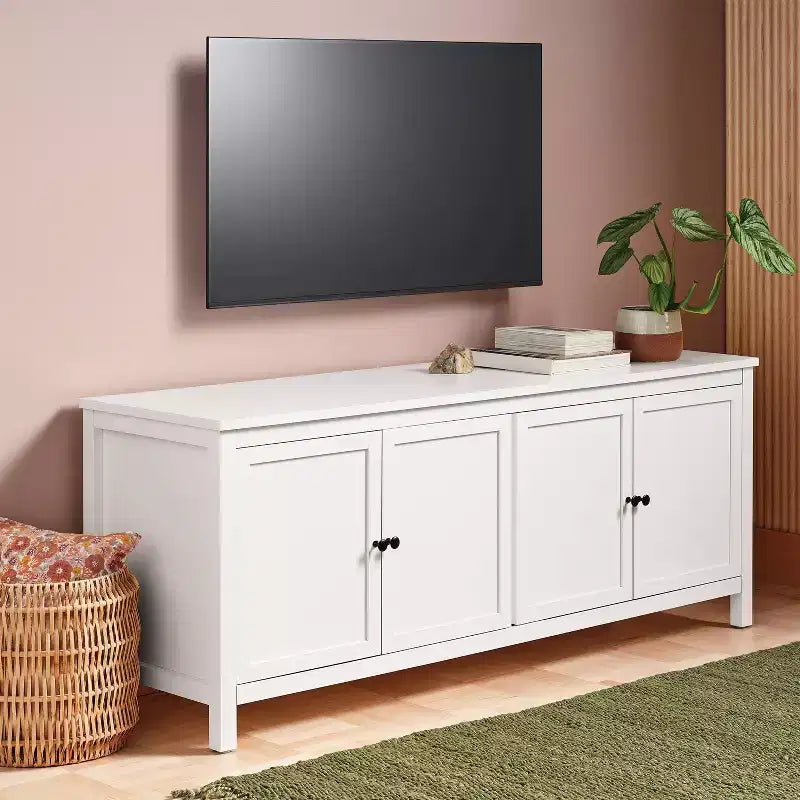 Traditional Storage TV Stand with Doors and Shelves for TVs up to 65", Classic White