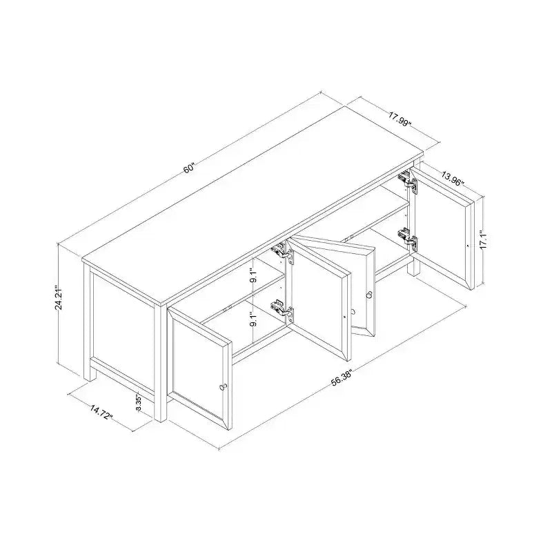 Traditional Storage TV Stand with Doors and Shelves for TVs up to 65", Classic White