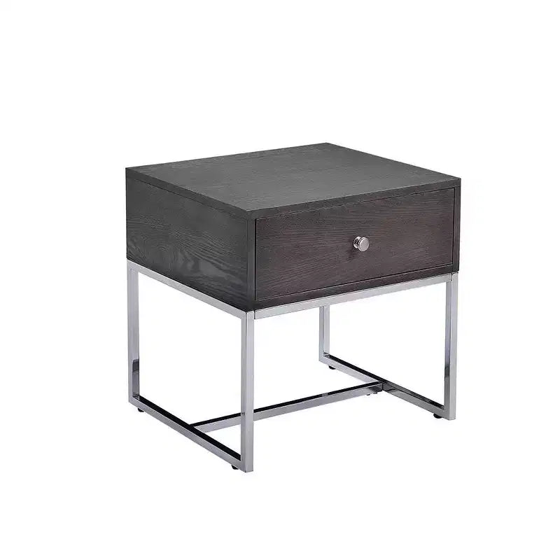Accent End Table, Gray Oak & Chrome Finish