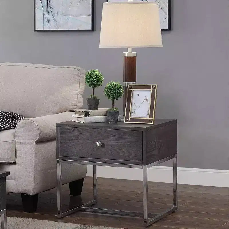 Accent End Table, Gray Oak & Chrome Finish