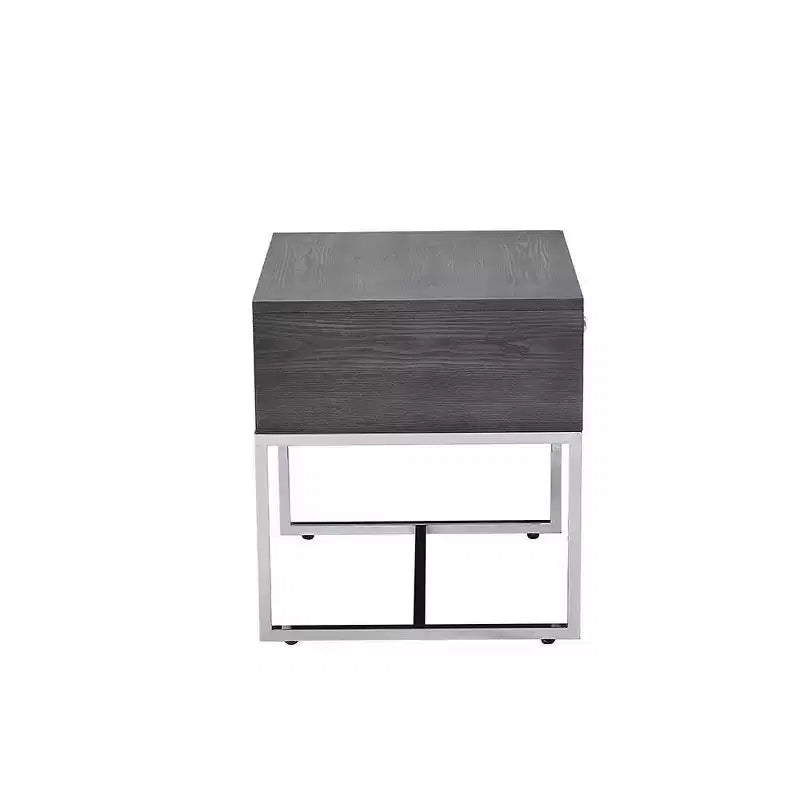 Accent End Table, Gray Oak & Chrome Finish