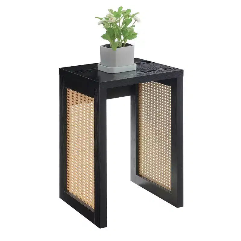 Weave End Table, Black & Beige Barley