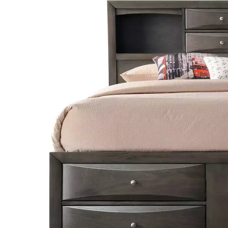 91" Queen Bed with Storage, Gray Oak Finish