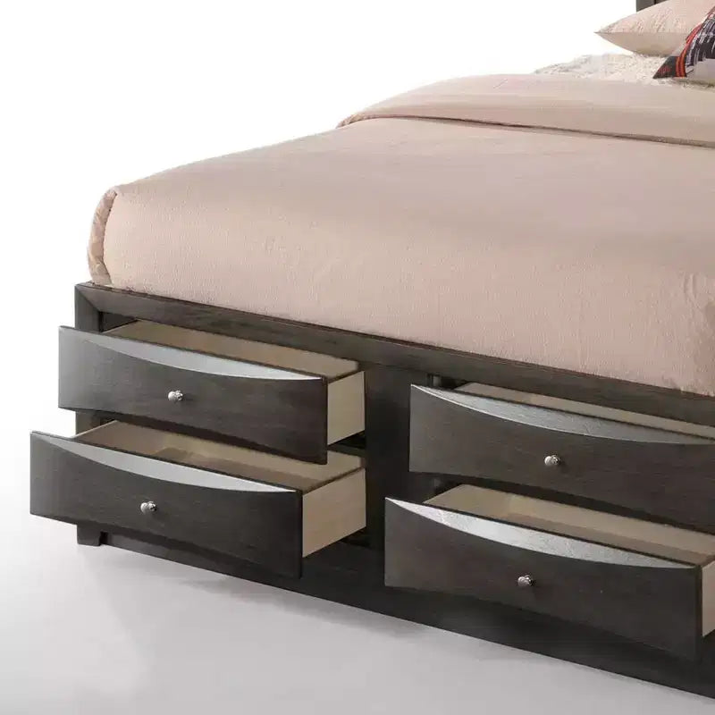 91" Queen Bed with Storage, Gray Oak Finish