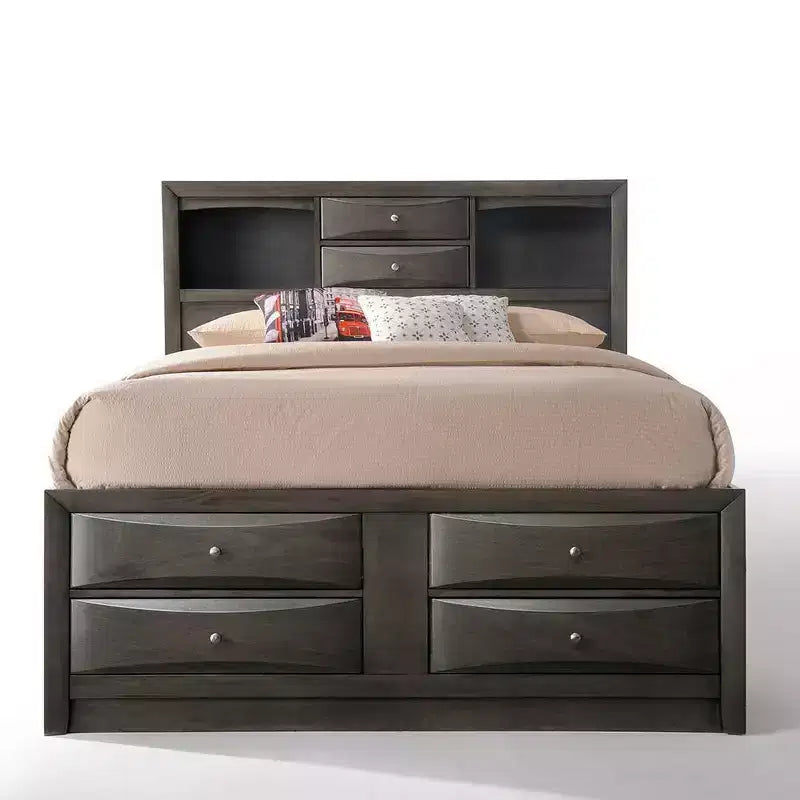 91" Queen Bed with Storage, Gray Oak Finish