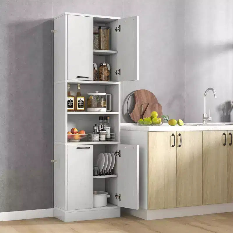 75" Tall Bathroom Storage Cabinet with 4 Doors & 2 Open Compartments, Freestanding, Black/White