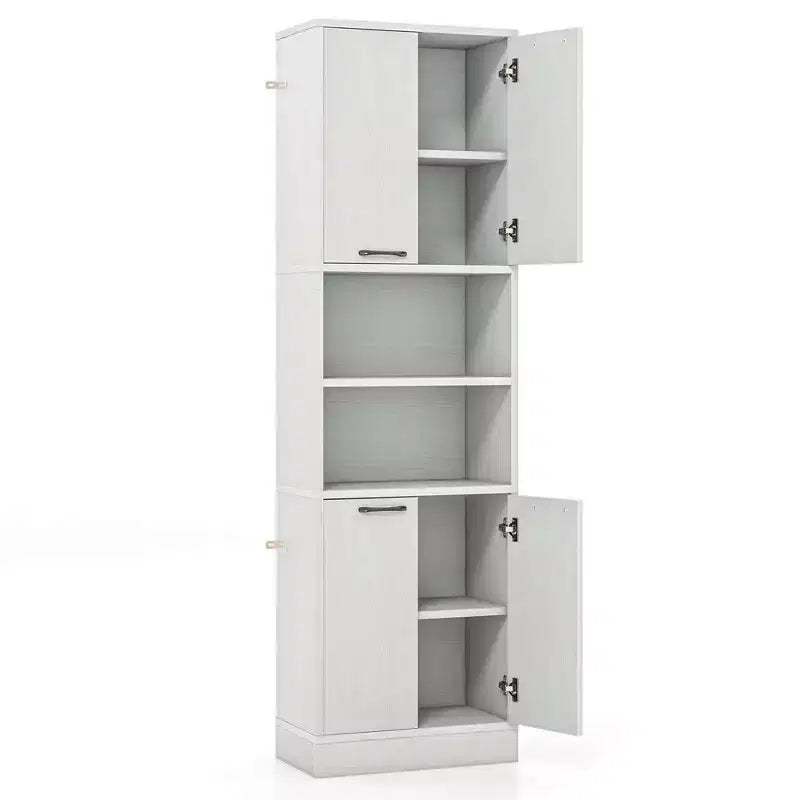 75" Tall Bathroom Storage Cabinet with 4 Doors & 2 Open Compartments, Freestanding, Black/White