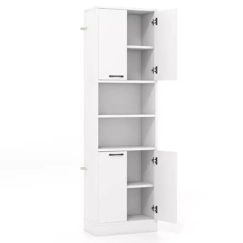 75" Tall Bathroom Storage Cabinet with 4 Doors & 2 Open Compartments, Freestanding, Black/White