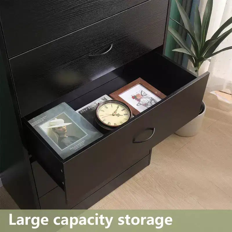 Tall 5 Drawer Dresser for Bedroom 49.4 Inch Chest of Drawers MDF Wood Black Finish
