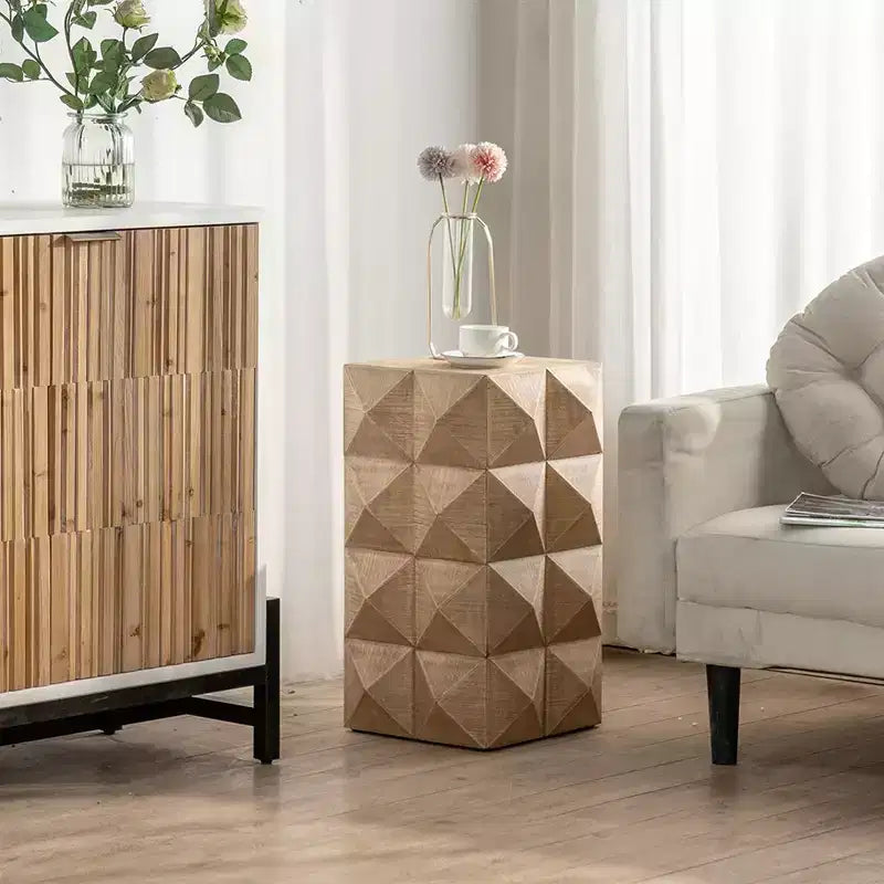 Retro Coffee Table, Modern Fashion Coffee Table Column Shape Wood Side Table for Living Room, Bedroom and Apartment Three-Dimensional