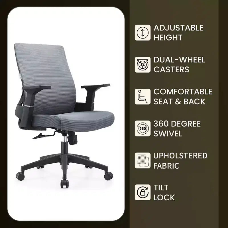 Ergonomic Mesh Office Chair - Breathable Lumbar Support, Adjustable Swivel & Tilt Computer Desk Chair