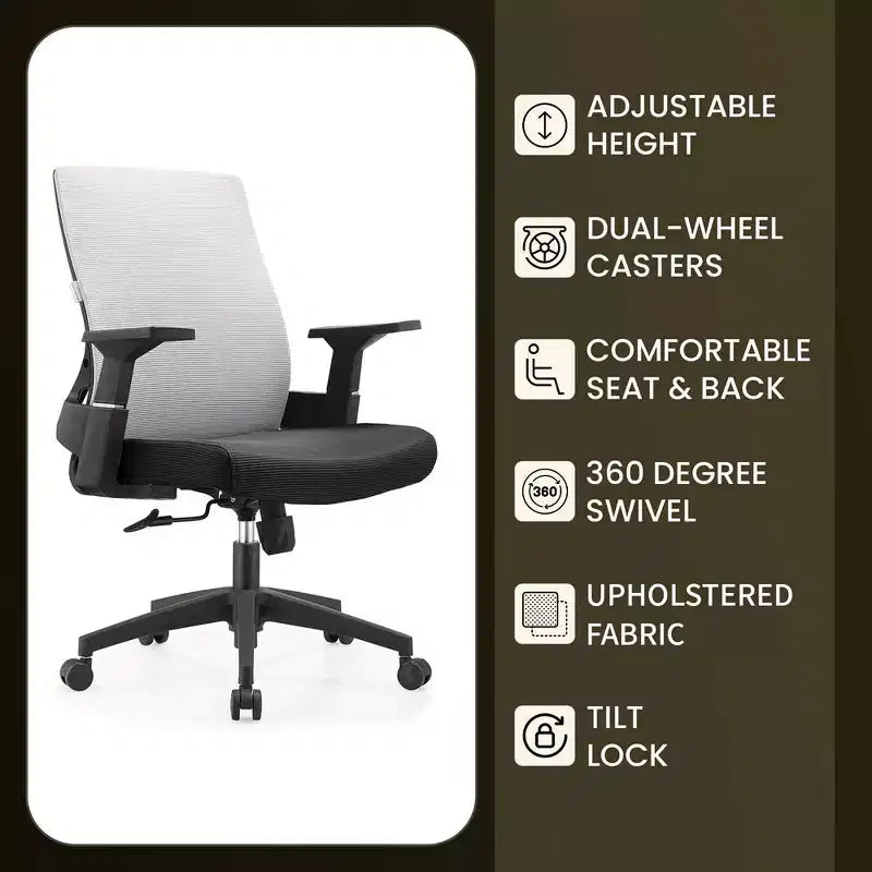 Ergonomic Mesh Office Chair - Breathable Lumbar Support, Adjustable Swivel & Tilt Computer Desk Chair