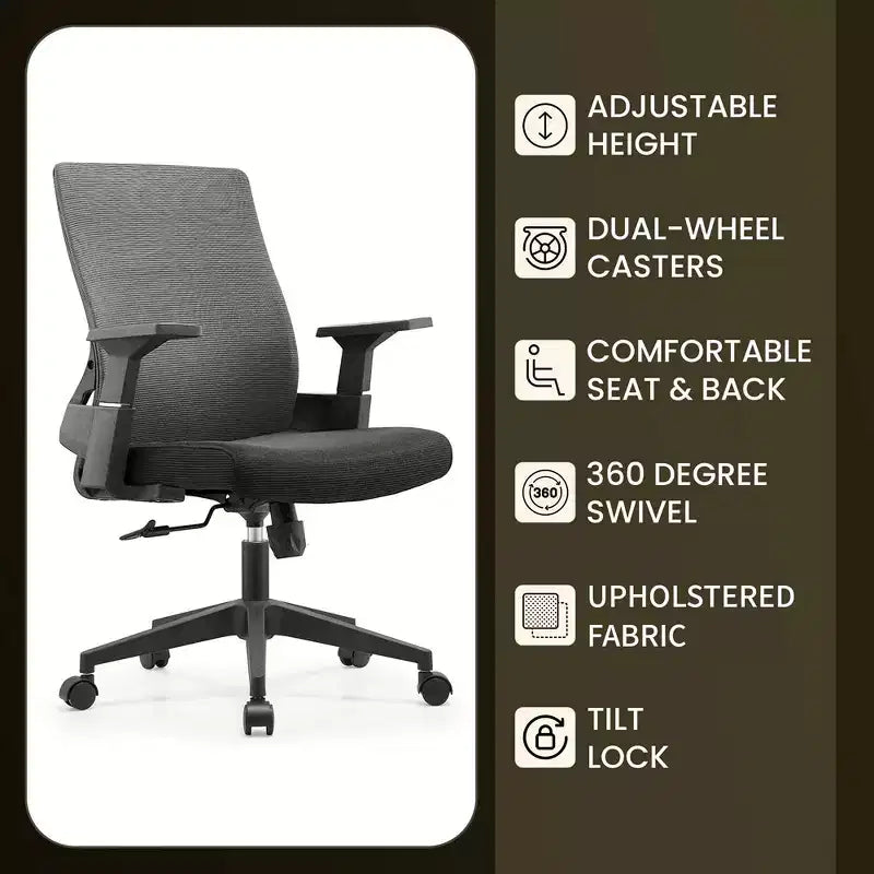 Ergonomic Mesh Office Chair - Breathable Lumbar Support, Adjustable Swivel & Tilt Computer Desk Chair