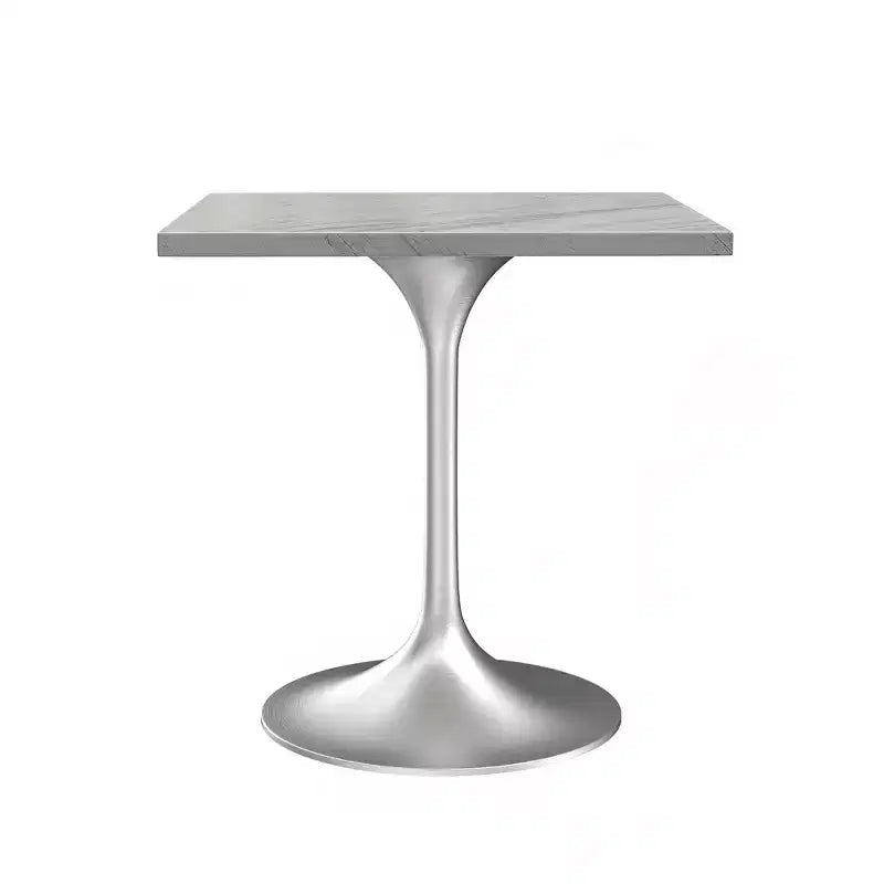 LeisureMod Verve 27 Square Dining Table - Modern Resin Top with Brushed Chrome Pedestal Base Accent Side Table for Contemporary Kitchen and Home