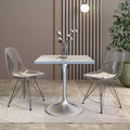 Table à manger carrée de 27", plateau moderne en résine avec pied piédestal en chrome brossé