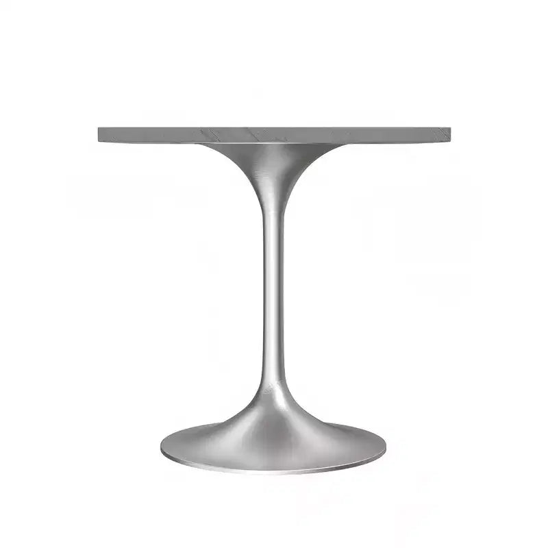 Table à manger carrée de 27", plateau moderne en résine avec pied piédestal en chrome brossé