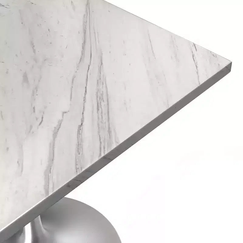 Table à manger carrée de 27", plateau moderne en résine avec pied piédestal en chrome brossé