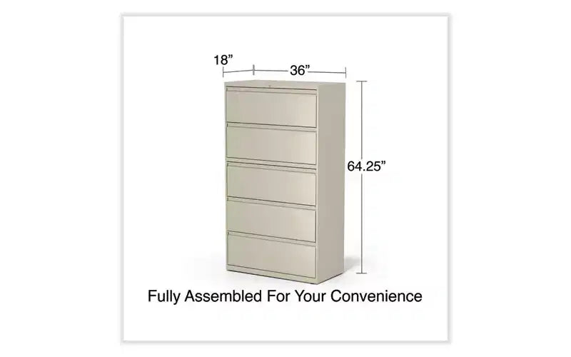 Lateral File Cabinet, 5 Legal/Letter/A4/A5-Size File Drawers, Putty, 36 x 18.63 x 67.63