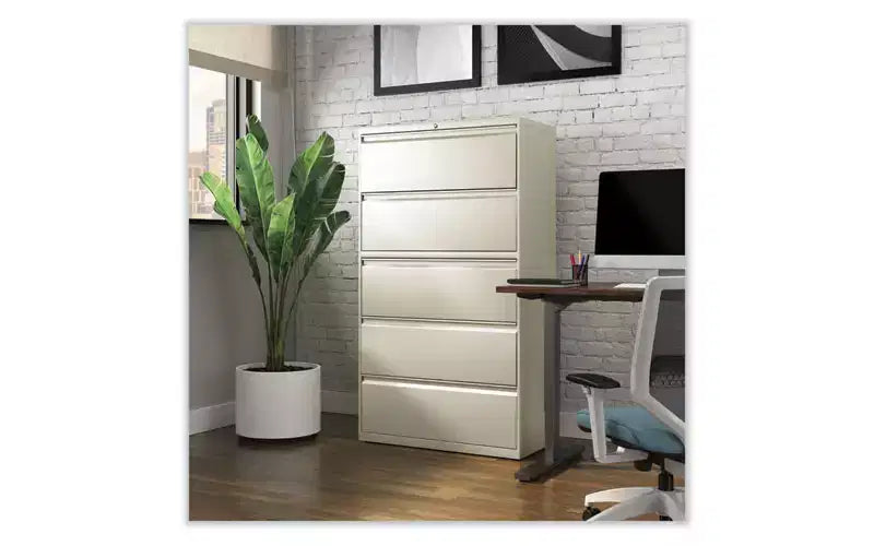 Lateral File Cabinet, 5 Legal/Letter/A4/A5-Size File Drawers, Putty, 36 x 18.63 x 67.63
