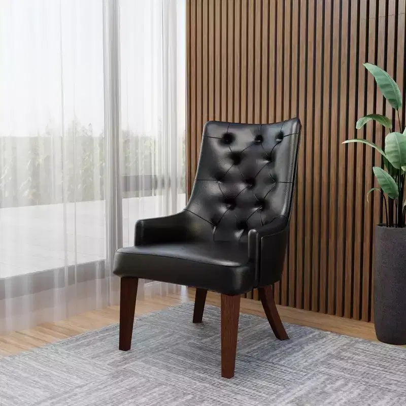 Upholstered Dining Chair, Leather Velvet Diamond-Tufted High Back with Rubberwood Legs