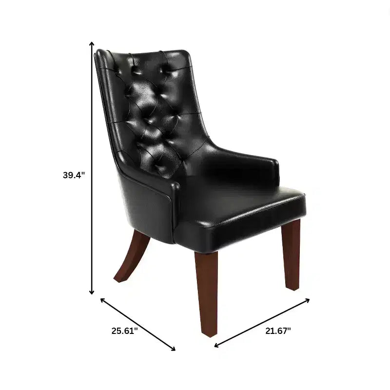 Upholstered Dining Chair, Leather Velvet Diamond-Tufted High Back with Rubberwood Legs