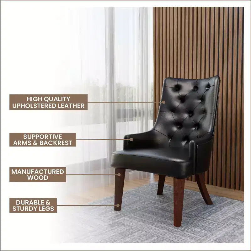 Upholstered Dining Chair, Leather Velvet Diamond-Tufted High Back with Rubberwood Legs