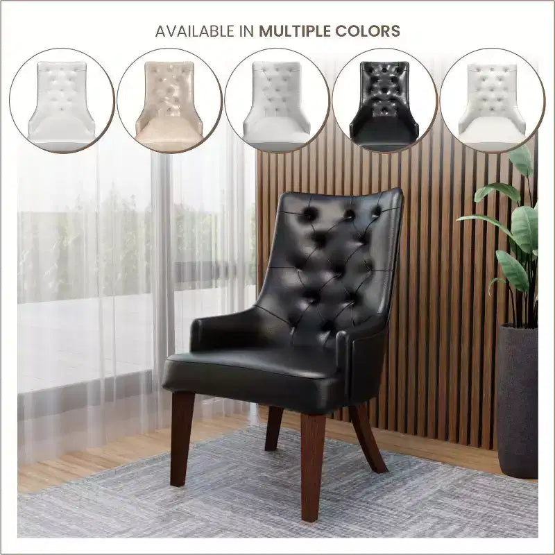 Upholstered Dining Chair, Leather Velvet Diamond-Tufted High Back with Rubberwood Legs