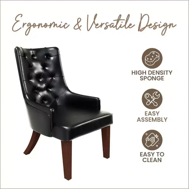 Upholstered Dining Chair, Leather Velvet Diamond-Tufted High Back with Rubberwood Legs