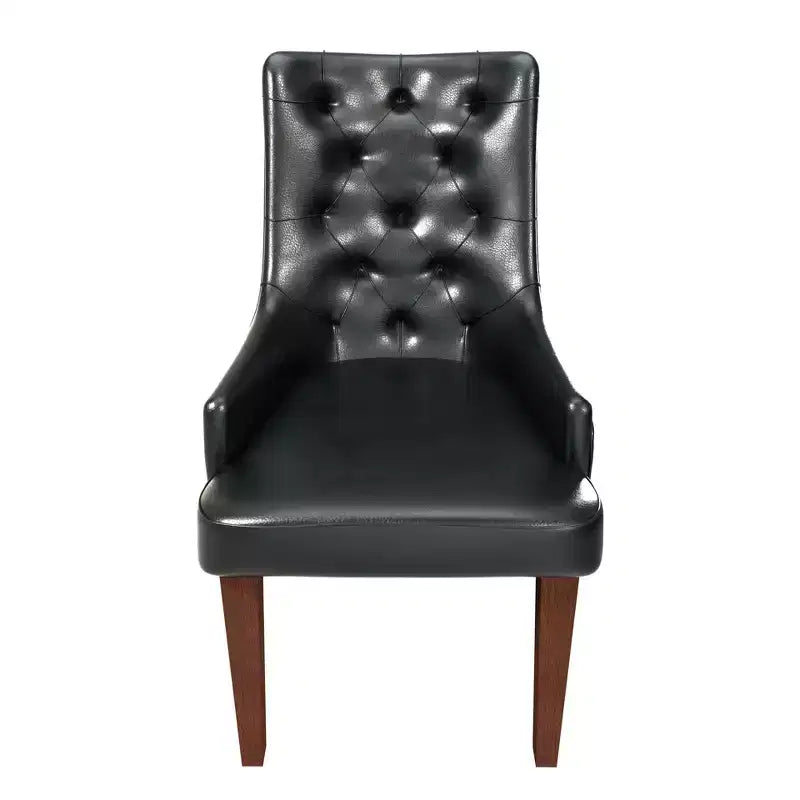 Upholstered Dining Chair, Leather Velvet Diamond-Tufted High Back with Rubberwood Legs