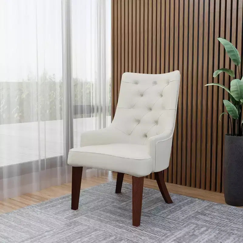 Upholstered Dining Chair, Leather Velvet Diamond-Tufted High Back with Rubberwood Legs