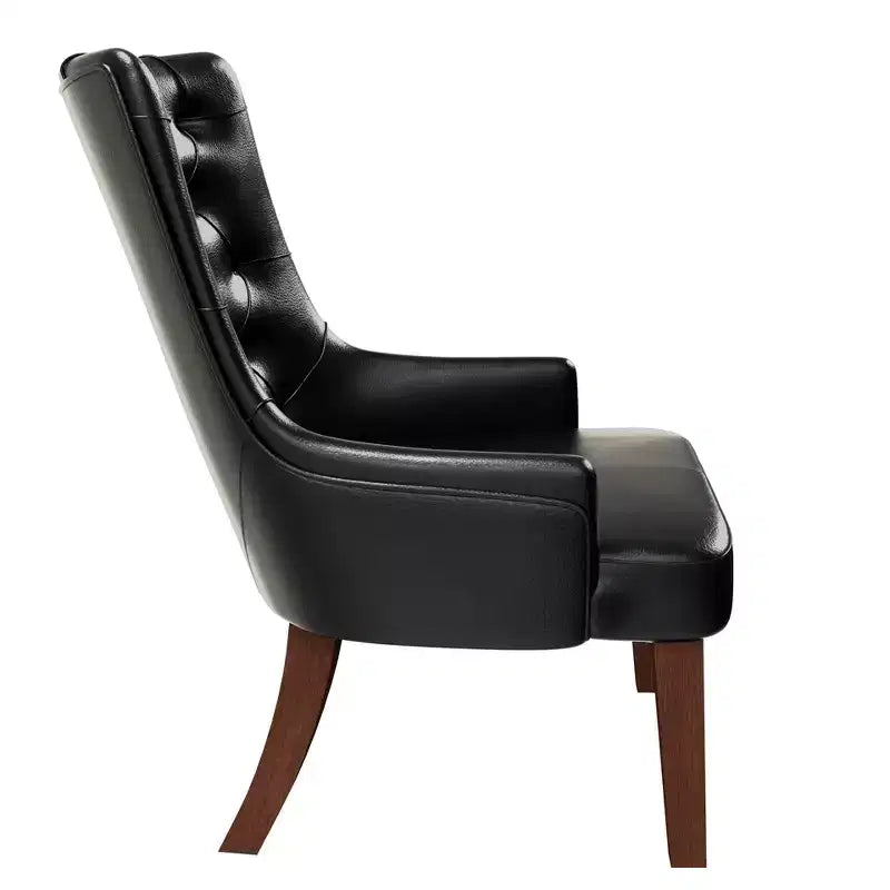 Upholstered Dining Chair, Leather Velvet Diamond-Tufted High Back with Rubberwood Legs