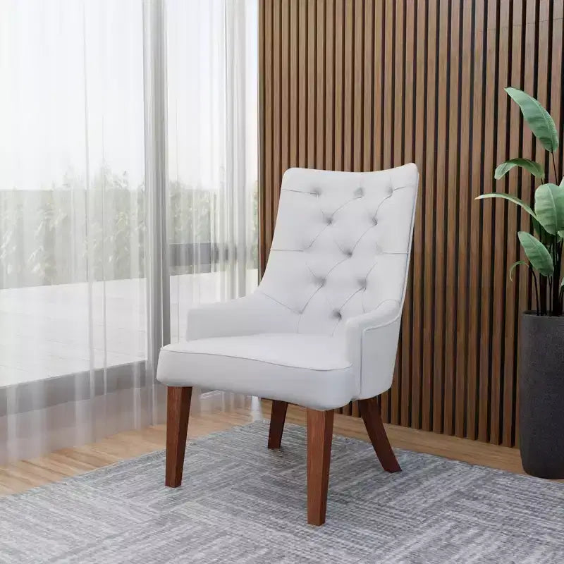 Upholstered Dining Chair, Leather Velvet Diamond-Tufted High Back with Rubberwood Legs