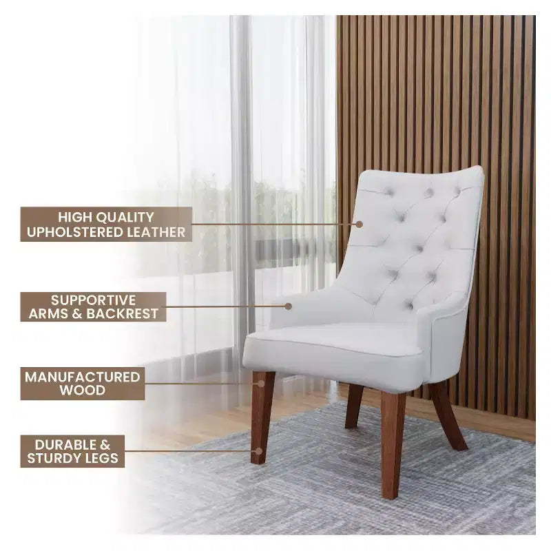 Upholstered Dining Chair, Leather Velvet Diamond-Tufted High Back with Rubberwood Legs